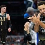 Golden State Warriors' Steph Curry and Charlotte Hornets' LaMelo Ball