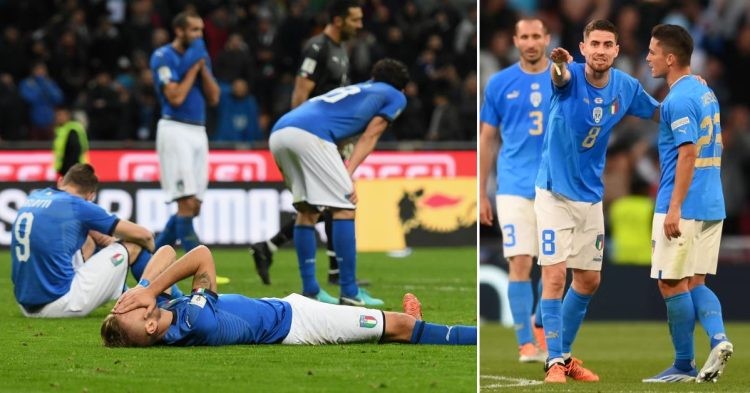 Italy players look dejected after a tough loss