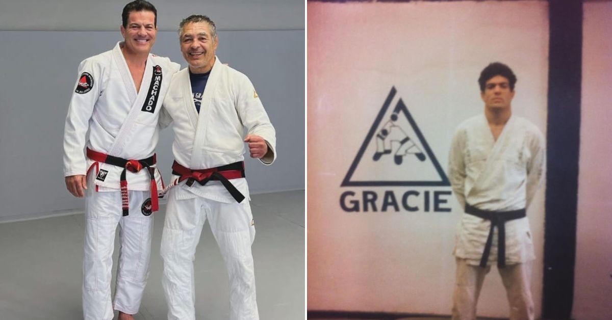 Jean Jacques Machado with Rickson Gracie (L) Machado at the Gracie academy in 1986 (R)