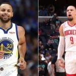 Golden State Warriors' Steph Curry and Houston Rockets' Dillon Brooks