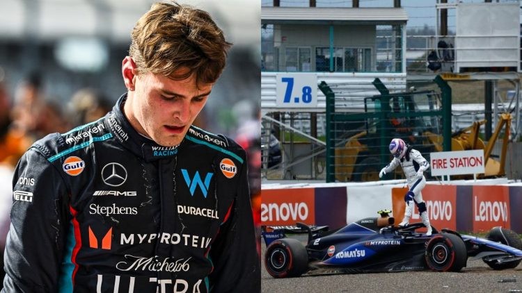 Williams driver Logan Sargeant (left), Accident at the Japanese Grand Prix 2024 (right) (Credits- News18, Autosport)