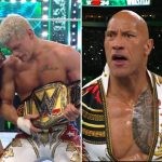 Cody Rhodes with WWE title after WrestleMania 40 (left) and Dwayne Johnson and The Undertaker (right)
