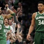 Milwaukee Bucks' Giannis Antetokounmpo and Boston Celtics' Jayson Tatum