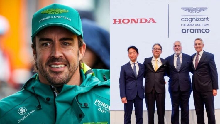Fernando Alonso (left), Aston Martin and Honda partnership (right) (Credits- AutoHebdo, New Straits Times)