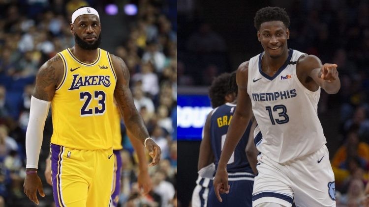 Los Angeles Lakers' LeBron James and Memphis Grizzlies' Jaren Jackson Jr.