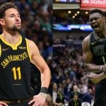 Golden State Warriors' Klay Thompson and New Orleans Pelicans' Zion Williamson