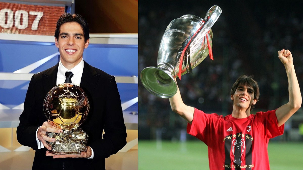 Kaka with the Ballon d'Or and the Champions League