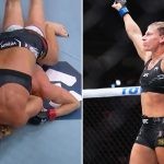 Kayla Harrison submits Holly Holm at UFC 300 (left)