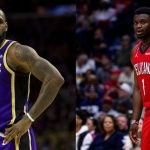 Los Angeles Lakers' LeBron James and New Orleans Pelicans' Zion Williamson