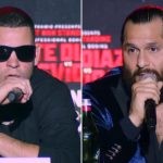Nate Diaz (L) and Jorge Masvidal (L) during their 'Baddest Tour' media event in New York