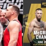 Conor McGregor and Michael Chandler face off (left)