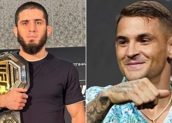 Islam Makhachev (left) and Dustin Poirier (right)
