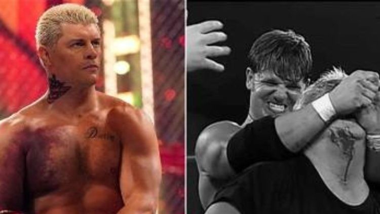 Cody Rhodes (left) and AJ Styles with Dusty Rhodes (right)