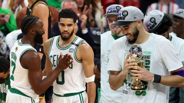 Boston Celtics' Jayson Tatum and Jaylen Brown