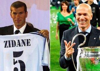 Zinedine Zidane with the Champions League trophy (right)