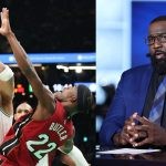 Boston Celtics' Jayson Tatum vs Miami Heat's Jimmy Butler and Kendrick Perkins