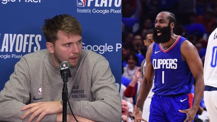 Dallas Mavericks' Luka Doncic and Los Angeles Clippers' James Harden