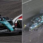 Lance Stroll in FP1 (Left) and the crash (Right)