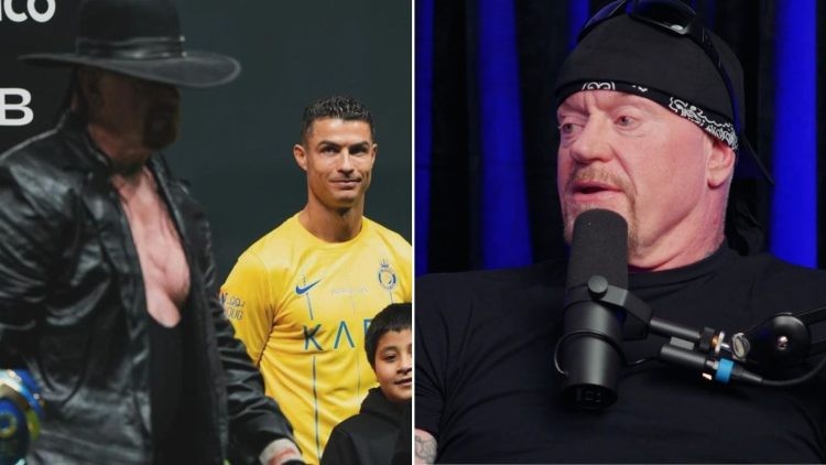 Cristiano Ronaldo looks on as The Undertaker makes his entrance. (Left)