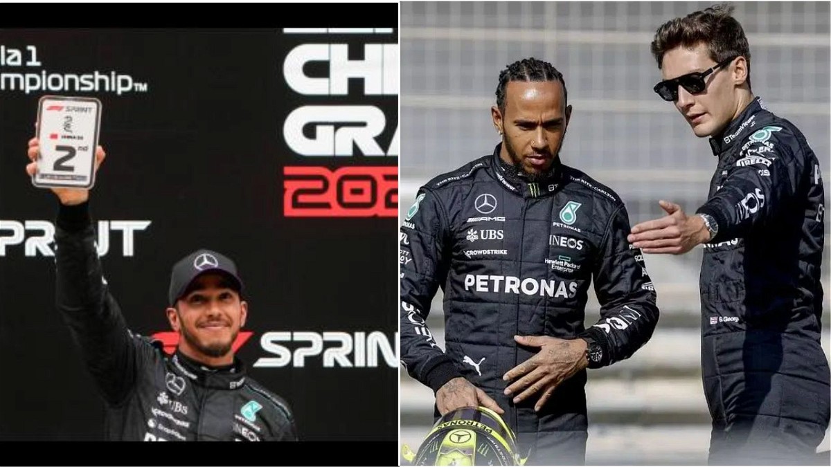 Lewis Hamilton (Left) and Hamilton with Russell (Right)