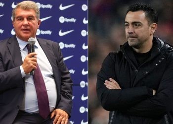FC Barcelona president Joan Laporta and Xavi Hernandez