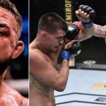 Mike Perry punching Mickey Gall (right)