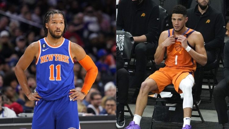 Phoenix Suns' Devin Booker and New York Knicks' Jalen Brunson