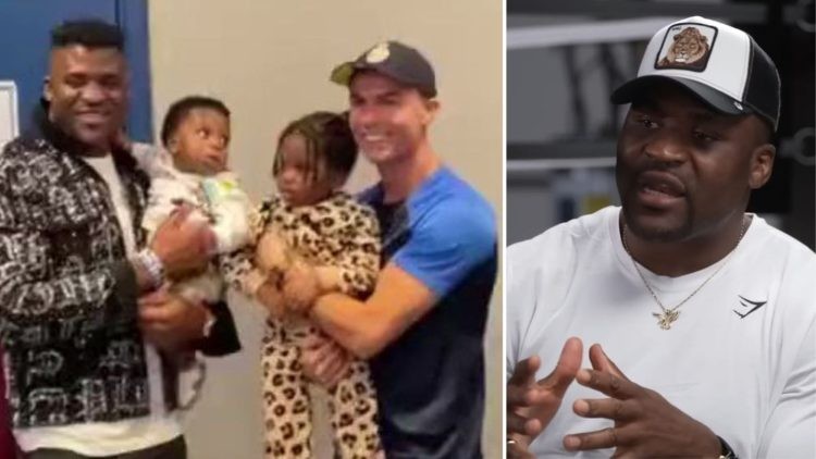 Francis Ngannou with his son and Cristiano Ronaldo