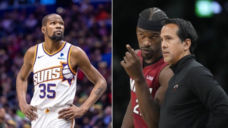 Kevin Durant (Left) Jimmy Butler and Erik Spoelstra (Right) (Credits - Sports Illustrated and CityNews Toronto)