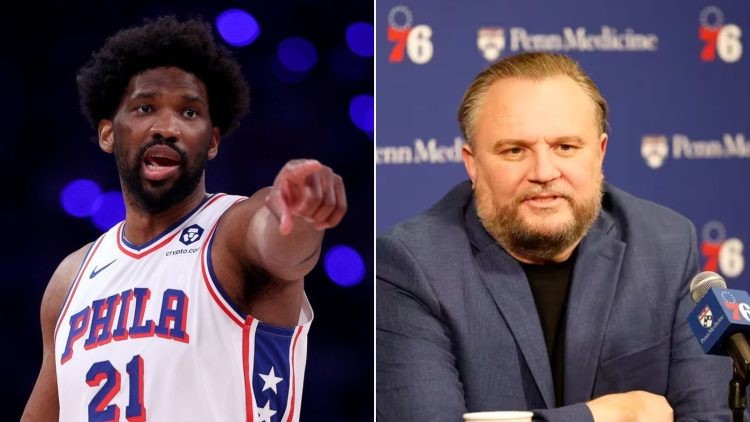 Joel Embiid and Sixers president Daryl Morey