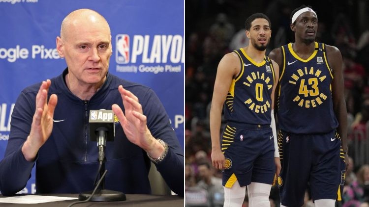 Rick Carlisle (Left) Tyrese Haliburton and Pascal Siakam (Right) (Credits - Getty Images and NetsDaily)