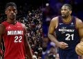 Philadelphia 76ers' Joel Embiid and Miami Heat's Jimmy Butler