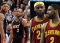 LeBron James with his former teammates Dwyane Wade (Left) and Kyrie Irving (Right) (Credits - Bleacher Report and CBS Sports)