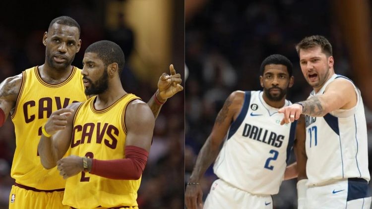 Kyrie Irving with LeBron James and Luka Doncic