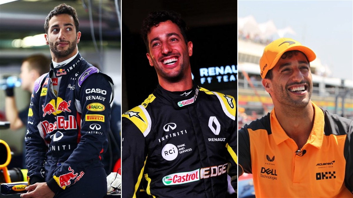 Daniel Ricciardo in Red Bull, Renault and McLaren (L-R)