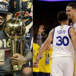 LeBron James with the Cleveland Cavaliers and GSW's Steph Curry with Klay Thompson