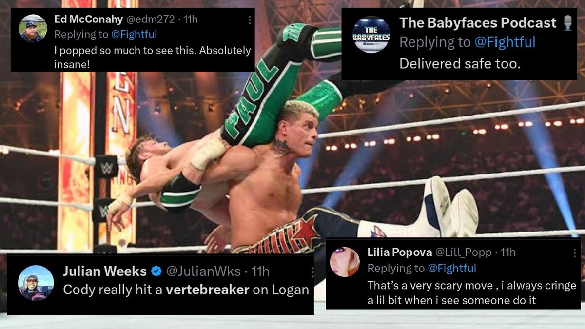 Fan reactions on Cody Rhodes' Vertebreaker to Logan Paul