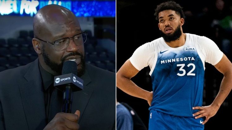 [Timberwolves] Shaquille O'Neal and Karl-Anthony Towns (Credits - YouTube and CBS Sports)