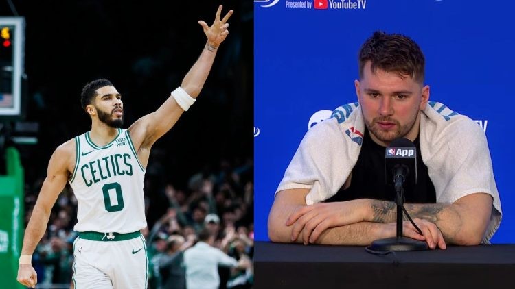 Dallas Mavericks' Luka Doncic and Boston Celtics' Jayson Tatum
