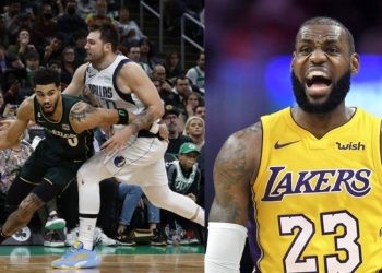 Los Angeles Lakers' LeBron James and Jayson Tatum vs Luka Doncic