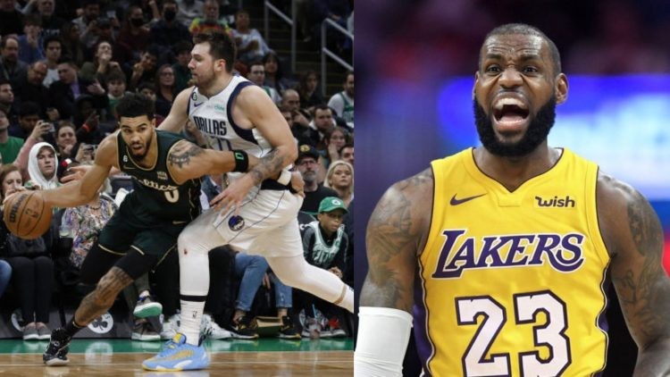 Los Angeles Lakers' LeBron James and Jayson Tatum vs Luka Doncic