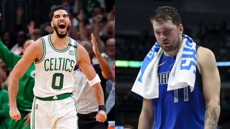 Boston Celtics' Jayson Tatum and Dallas Mavericks' Luka Doncic