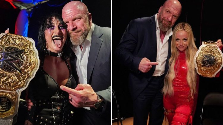 Triple H with Rhea Ripley and Liv Morgan