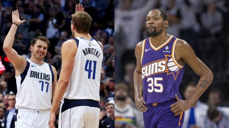 Luka Doncic with Dirk Nowitzki and Kevin Durant