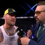 Conor McGregor talks to Dan Hardy at Bellator Dublin event