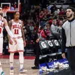 Chicago Bulls' Zach LaVine, DeMar DeRozan and Lonzo Ball