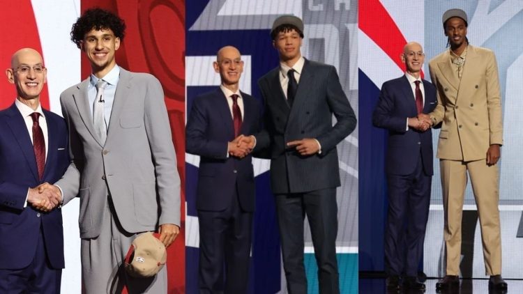 2024 NBA Draftees Zaccharie Risacher, Alexandre Sarr, and Tidjane Salaun