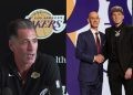 Los Angeles Lakers' Rob Pelinka and Dalton Knecht with Adam Silver