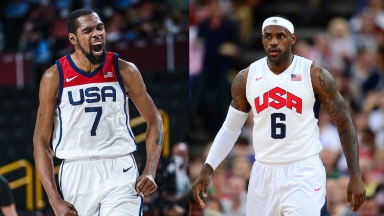 Kevin Durant and LeBron James with Team USA
