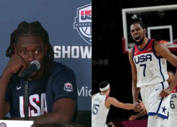 Kevin Durant and Jrue Holiday with Team USA